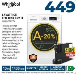 Sinergy Whirlpool LAVATRICE FFB 1048 BSV IT offerta