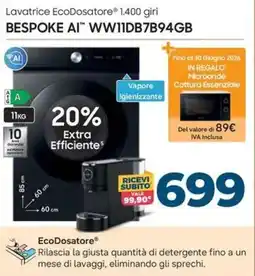 Sinergy SAMSUNG Lavatrice EcoDosatore 1.400 giri BESPOKE AI WW11DB7B94GB offerta