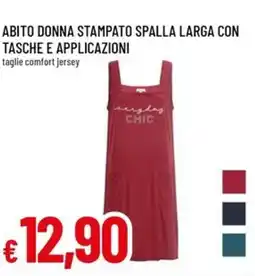 A&O Abito donna stampato spalla larga con tasche e applicazioni offerta