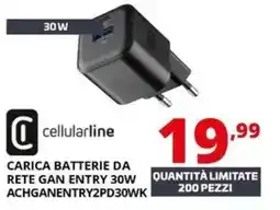 Comet Cellularline carica batterie da rete gan entry 30W ACHGANENTRY2PD30WK offerta