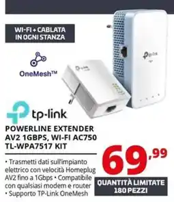 Comet tp-link POWERLINE EXTENDER AV2 1GBPS, WI-FI AC750 TL-WPA7517 KIT offerta
