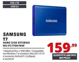 Comet hp SAMSUNG T7 HARD DISK ESTERNO MU-PC1T0H/WW offerta