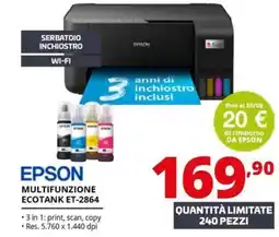 Comet EPSON MULTIFUNZIONE ECOTANK ET-2864 offerta