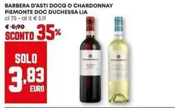 Pam Barbera d'asti docg o chardonnay piemonte doc DUCHESSA LIA offerta