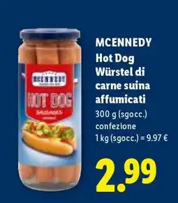 Lidl MCENNEDY Hot Dog Würstel di carne suina affumicati offerta
