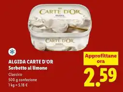 Lidl ALGIDA CARTE D’OR Sorbetto al limone offerta