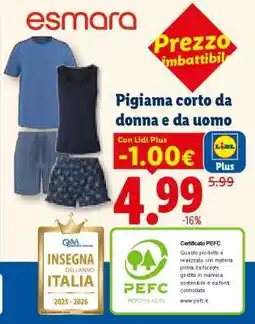 Lidl Pigiama corto da donna e da uomo offerta