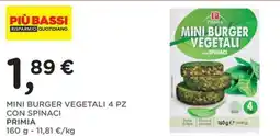 Orvea Mini burger vegetali 4 pz con spinaci PRIMIA offerta