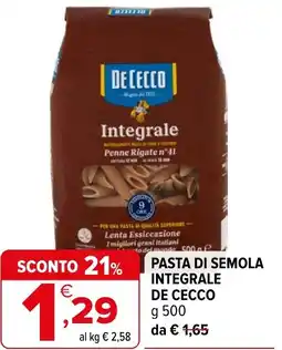 Iperal Pasta di semola integrale DE CECCO offerta