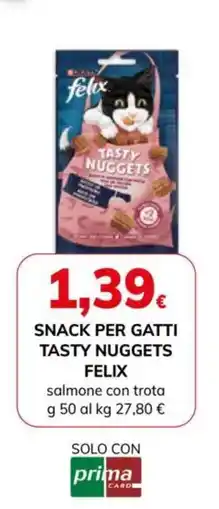 Basko Purina gourmet snack per gatti tasty nuggets felix salmone con trota offerta