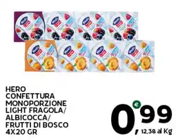 Extra Supermercati Hero confettura monoporzione light fragola/ albicocca/ frutti di bosco offerta