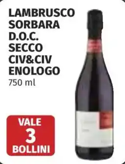 Coop Superstore Lambrusco sorbara d.o.c. secco CIV&CIV ENOLOGO offerta