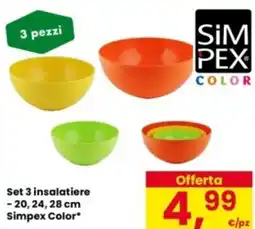 Eurospar Set 3 insalatiere -20,24,28 cm Simpex Color offerta