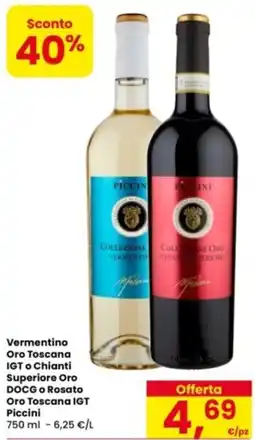 Eurospar Vermentino Oro Toscana IGT o Chianti Superiore Oro DOCG o Rosato Oro Toscana IGT Piccini offerta