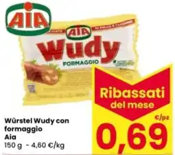 Eurospar Würstel Wudy con formaggio Aia offerta