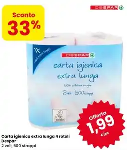 Eurospar Carta igienica extra lunga 4 rotoli Despar offerta