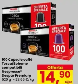 Despar 100 Capsule caffè compatibili Nespresso Despar Premium offerta