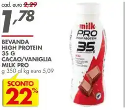 Italmark Bevanda high protein 35 G cacao/vaniglia MILK PRO offerta