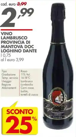 Italmark Vino lambrusco provincia di mantova doc LOGHINO DANTE offerta