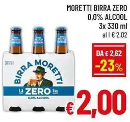 A&O Moretti birra zero 0,0% alcool offerta
