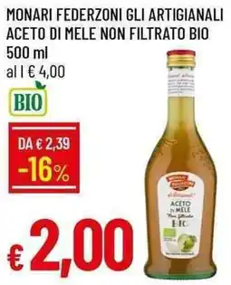 Galassia Monari federzoni gli artigianali aceto di mele non filtrato bio offerta