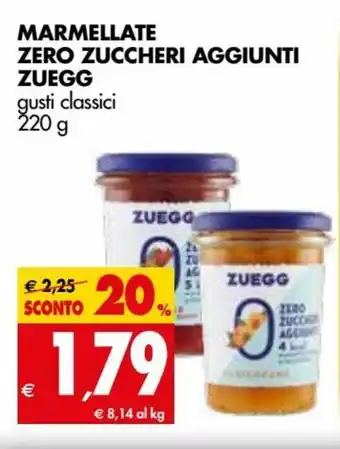 Tigros Zuegg Marmellate Zero Zuccheri Aggiunti 220g offerta