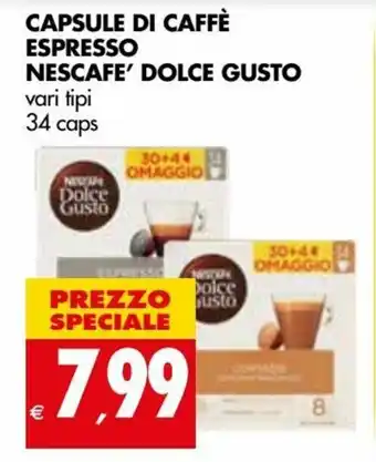 Tigros Nescafé Dolce Gusto Capsule di Caffè Espresso 34 caps offerta