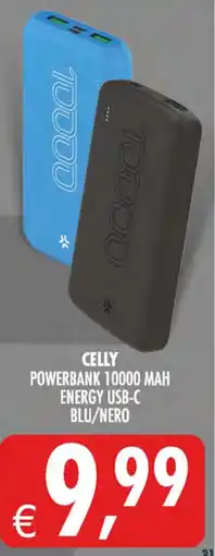 Deco Superstore Celly powerbank 10000 mah energy usb-c offerta