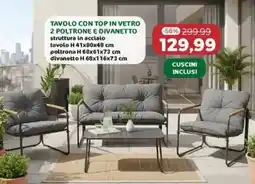Happy Casa Tavolo con top in vetro 2 poltrone e divanetto offerta