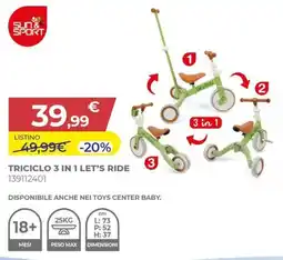 Toys Center Sun & sport triciclo 3 in 1 let's ride offerta