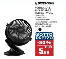 Happy Casa Dictrolux ventilatore ricaricabile usb da tavolo offerta