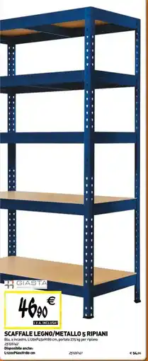 Tecnomat Giasta scaffale legno/metallo 5 ripiani offerta