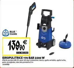 Tecnomat Blue clean idropulitrice 170 bar 2200 W offerta