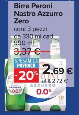 Carrefour Birra Peroni Nastro Azzurro Zero offerta