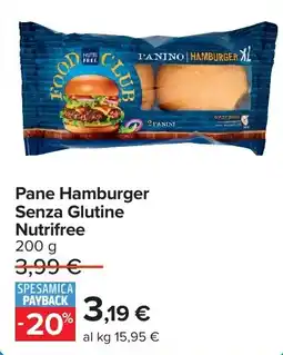 Carrefour Pane Hamburger Senza Glutine Nutrifree offerta