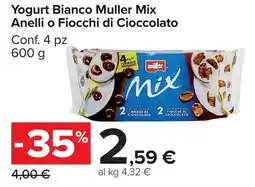Carrefour Market Yogurt Bianco Muller Mix Anelli o Fiocchi di Cioccolato offerta