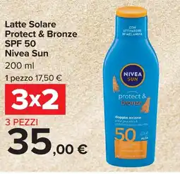 Carrefour Market Latte Solare Protect & Bronze SPF 50 Nivea Sun offerta