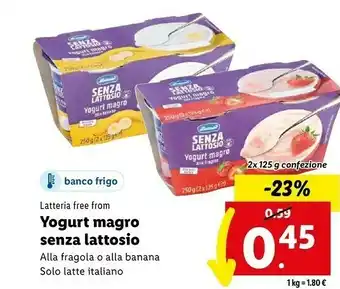 Lidl Latteria free from yogurt magro senza lattosio alla fragola 250 g offerta