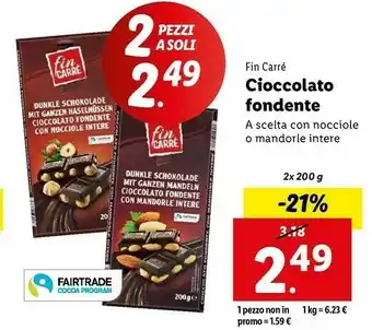 Lidl Fin carré - cioccolato fondente con mandorle intere 200 g(ml) offerta