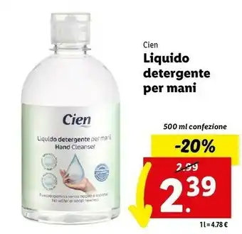 Lidl Cien liquido detergente per mani offerta