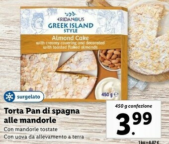 Lidl Torta pan di spagna alle mandorle 450 g offerta
