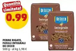 PENNY Penne rigate, fusilli integrali DE CECCO offerta