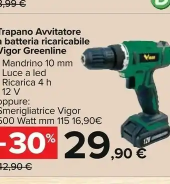 Carrefour Trapano avvitatore a batteria ricaricabile greenline offerta