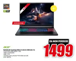 MediaWorld acer Notebook Gaming Nitro V 16S AI ANV16S-41 offerta