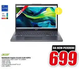 MediaWorld acer Notebook Aspire 15 A15-51M-93PU offerta