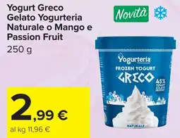 Carrefour Yogurt Greco Gelato Yogurteria Naturale o Mango e Passion Fruit offerta