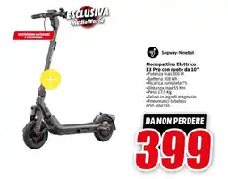 MediaWorld Segway-Ninebot Monopattino Elettrico E3 Pro con ruote da 10" offerta