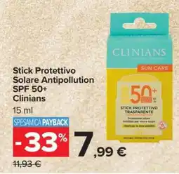 Carrefour Stick Protettivo Solare Antipollution SPF 50+ Clinians offerta