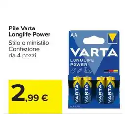 Carrefour Pile Varta Longlife Power offerta