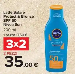 Carrefour Latte Solare Protect & Bronze SPF 50 Nivea Sun offerta